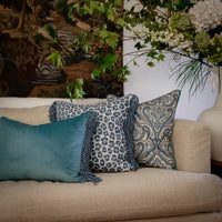 Thumbnail for Bullion Fringe Blue Velvet Cushion 40x60cm from House of Dudley