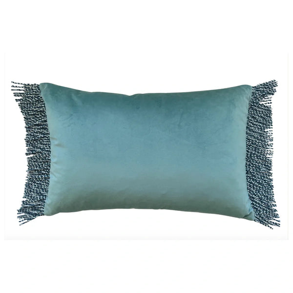 Bullion Fringe Blue Velvet Cushion 40x60cm from House of Dudley