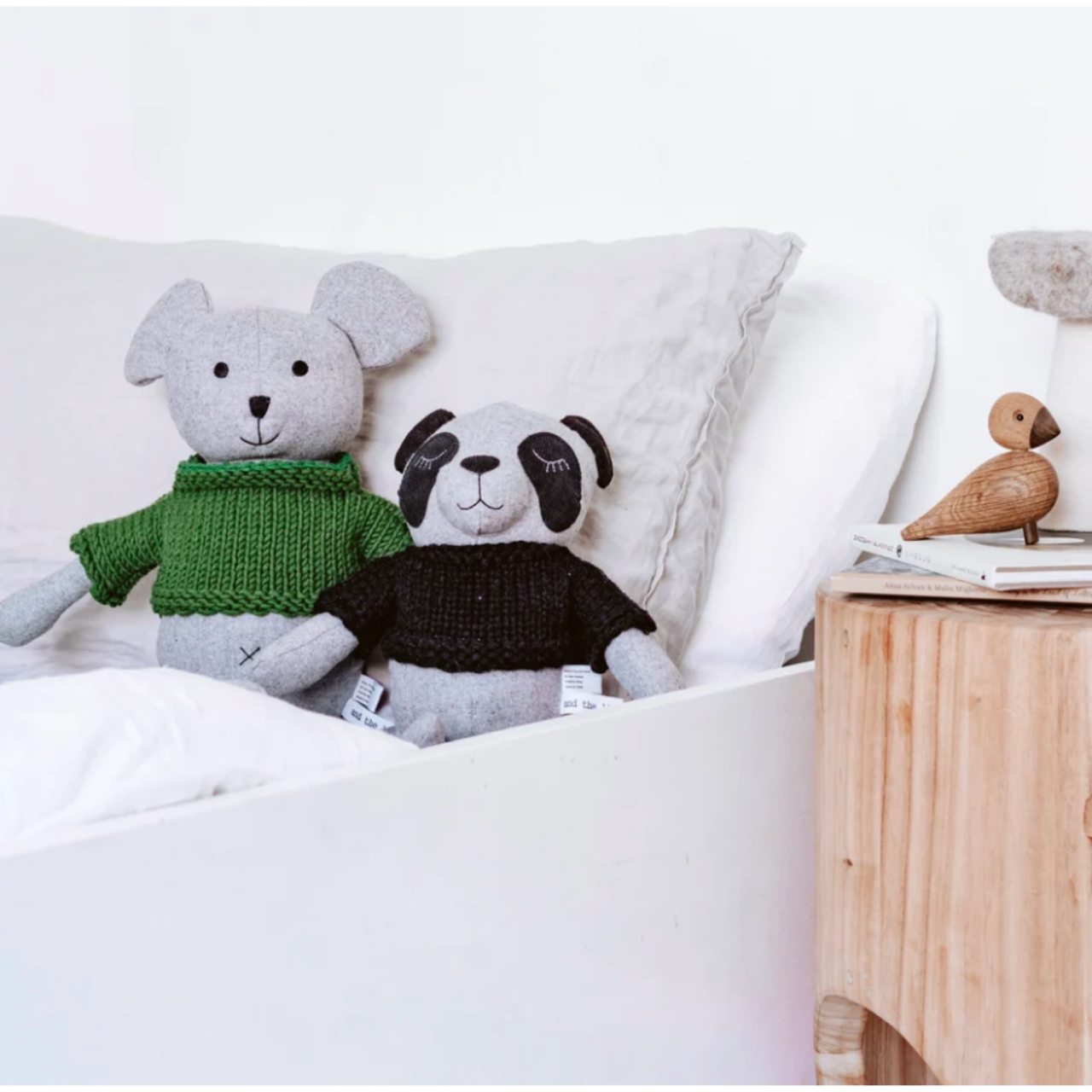 Cecil Panda soft toy – alternate view showing the knitted jumper and soft tummy