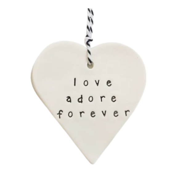 Ceramic Heart Tag - love adore forever
