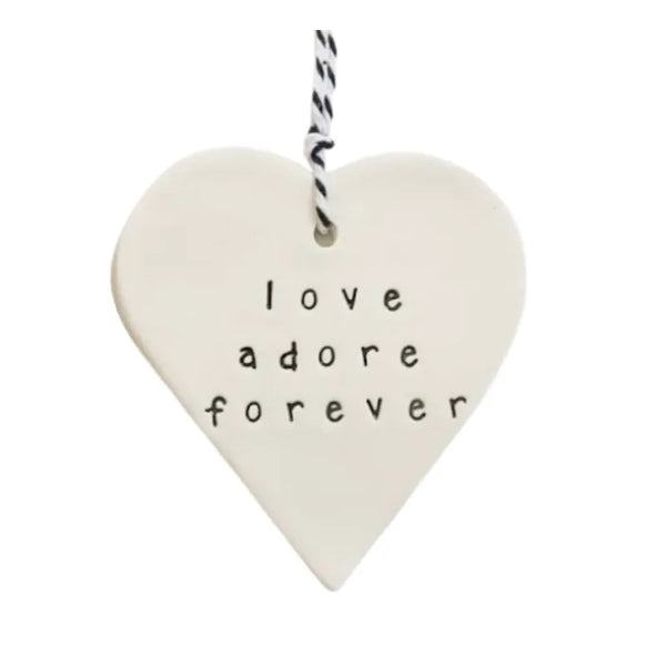 Ceramic Heart Tag love adore forever – ceramic sentiment gift tag Australia – House of Dudley Adelaide