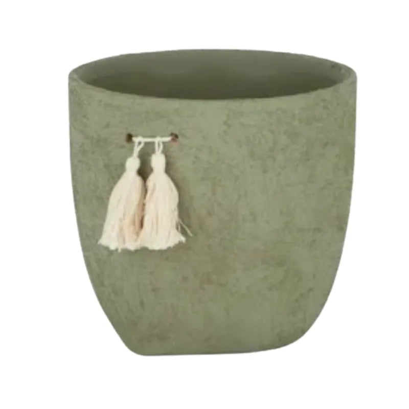 Ceramic Planter Pot with Tassel - Green | House of Dudley