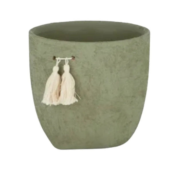 Ceramic Planter Pot with Tassel - Green | House of Dudley