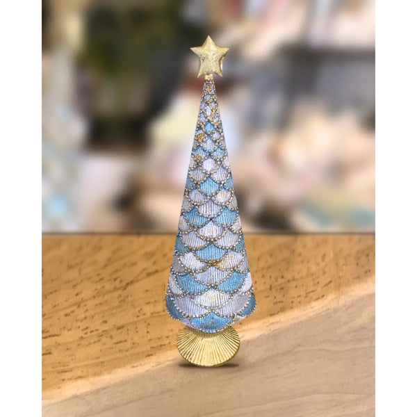 Tika Scalloped Christmas Tree in blue and gold, alternate view
