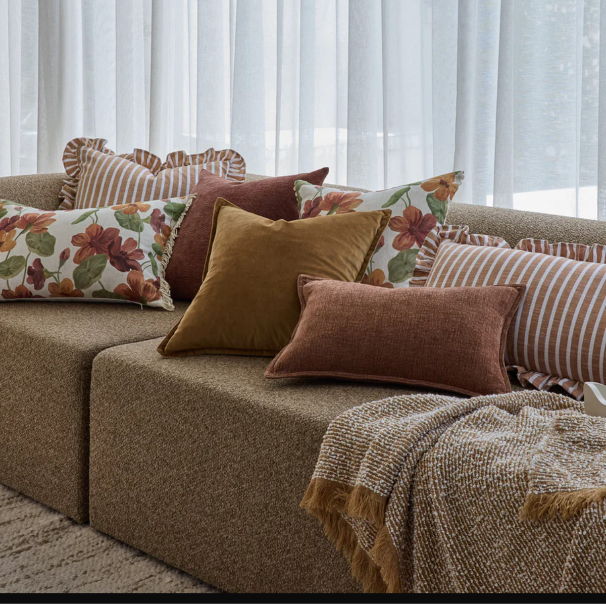 Ruffles Cinnamon Stripe Cushion from House of Dudley