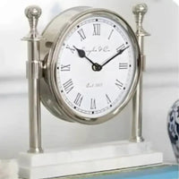 Thumbnail for Column Clock with White Marble Base - Silver | House of Dudley
