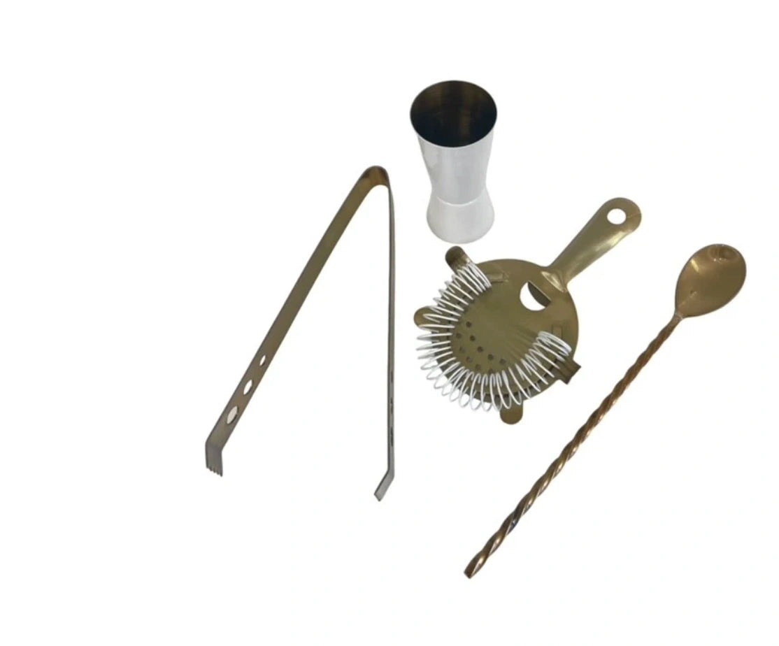 4 Piece Gold & White Cocktail Bar Set