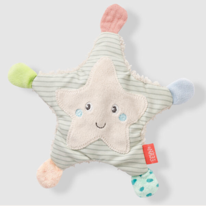 Flat crinkle starfish baby toy in striped fabric