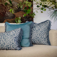 Thumbnail for Bullion Fringe Bleu Vine Cushion 40x60cm from House of Dudley