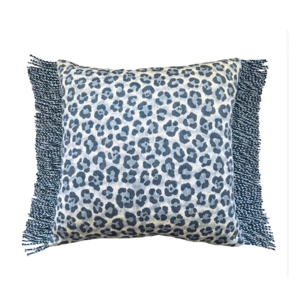 Bullion Fringe Bleu Leopard Cushion 50x50cm from House of Dudley