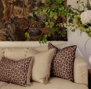Bullion Fringe Le Beige Velvet Cushion 50x50cm from House of Dudley