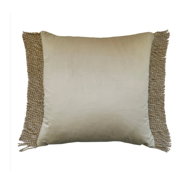 Bullion Fringe Le Beige Velvet Cushion 50x50cm from House of Dudley