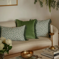 Thumbnail for Bullion Fringe Pistachio Leopard Cushion 50x50cm from House of Dudley