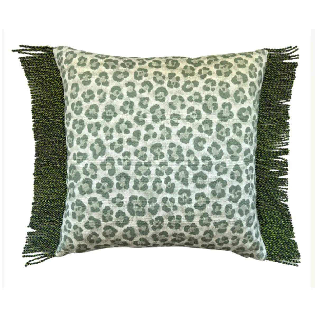 Bullion Fringe Pistachio Leopard Cushion 50x50cm from House of Dudley