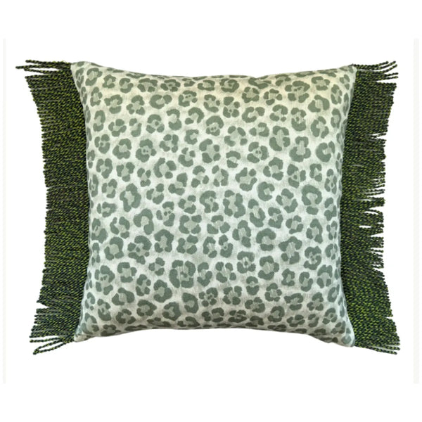 Bullion Fringe Pistachio Leopard Cushion 50x50cm from House of Dudley