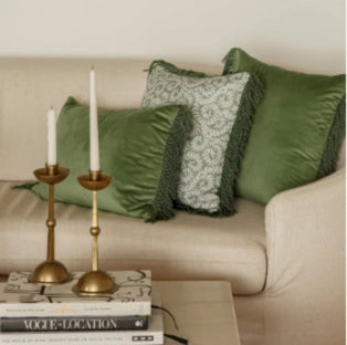 Cushion Bullion Fringe Pistachio Velvet 50x50cm