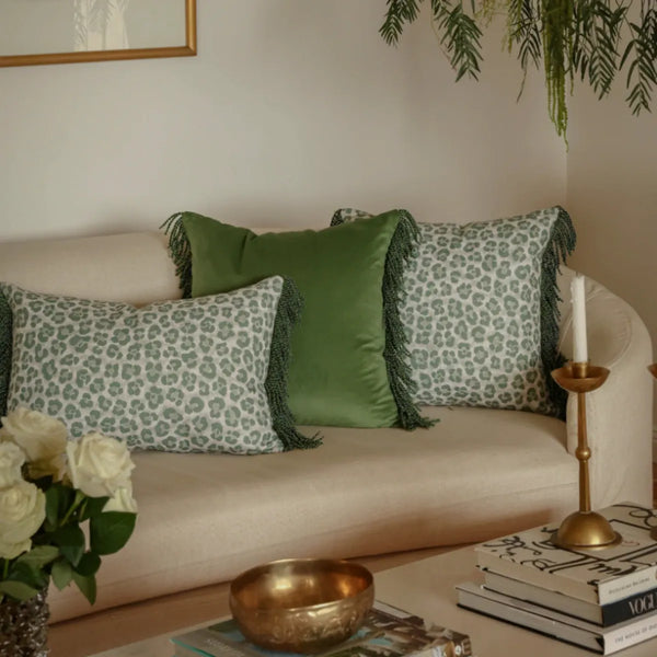 Bullion Fringe Pistachio Vine Cushion 40x60cm from House of Dudley