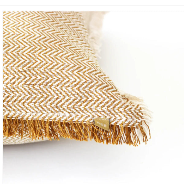 Heavy Herringbone Cushion navy styled on armchair – House of Dudley Adelaide