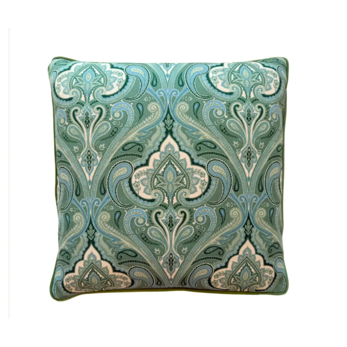 Bullion Fringe Pistachio Paisley Cushion 50x50cm from House of Dudley