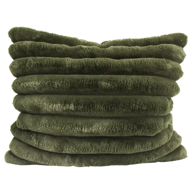 Plush ribbed faux fur cushion moss green 60x50cm – luxury sofa cushion gift Australia – House of Dudley Adelaide