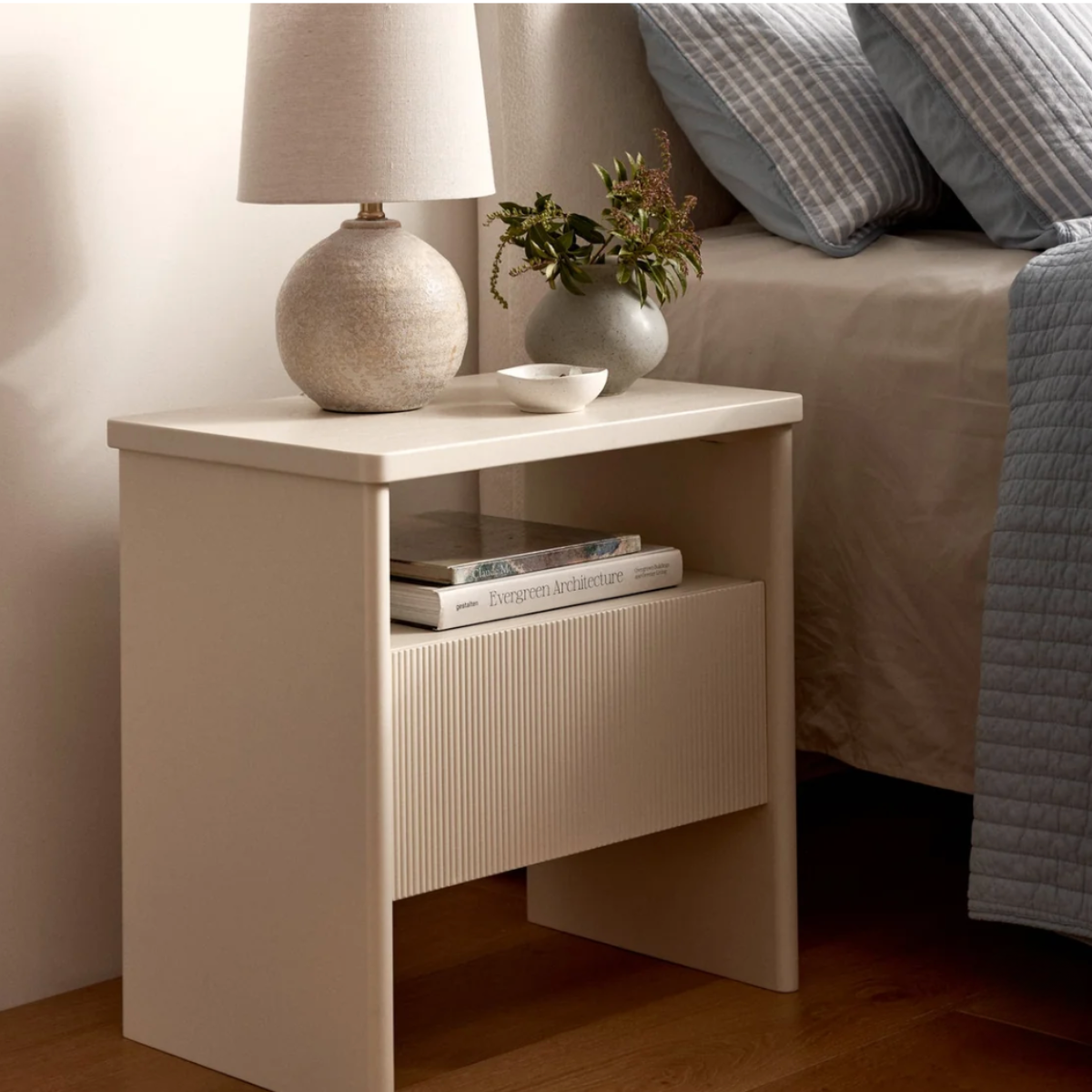 Darla Fluted Bedside Table – Oat 55 x 38 x 56cm