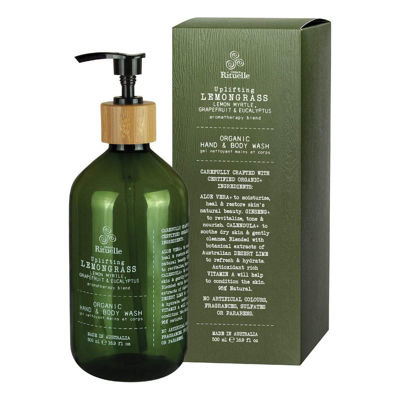 Urban Rituelle Lemongrass, Lemon Myrtle, Grapefruit and Eucalyptus organic hand and body wash, 500ml