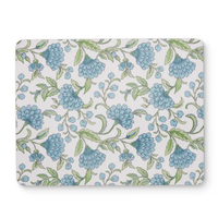 Thumbnail for Georgia Blue rectangle hard placemats, set of four, in a blue floral print with sage green foliage on white
