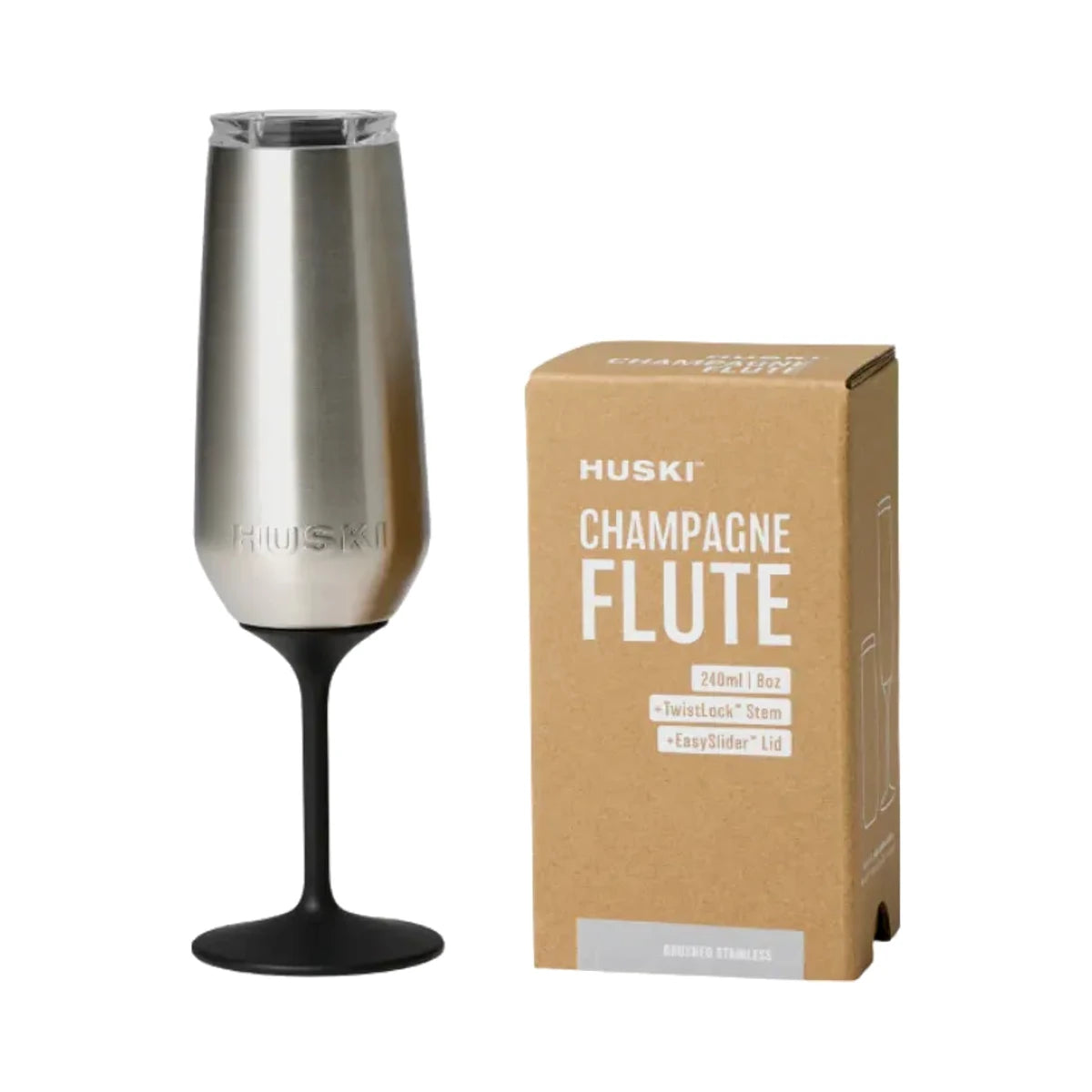 Huski insulated champagne flute in brushed stainless steel