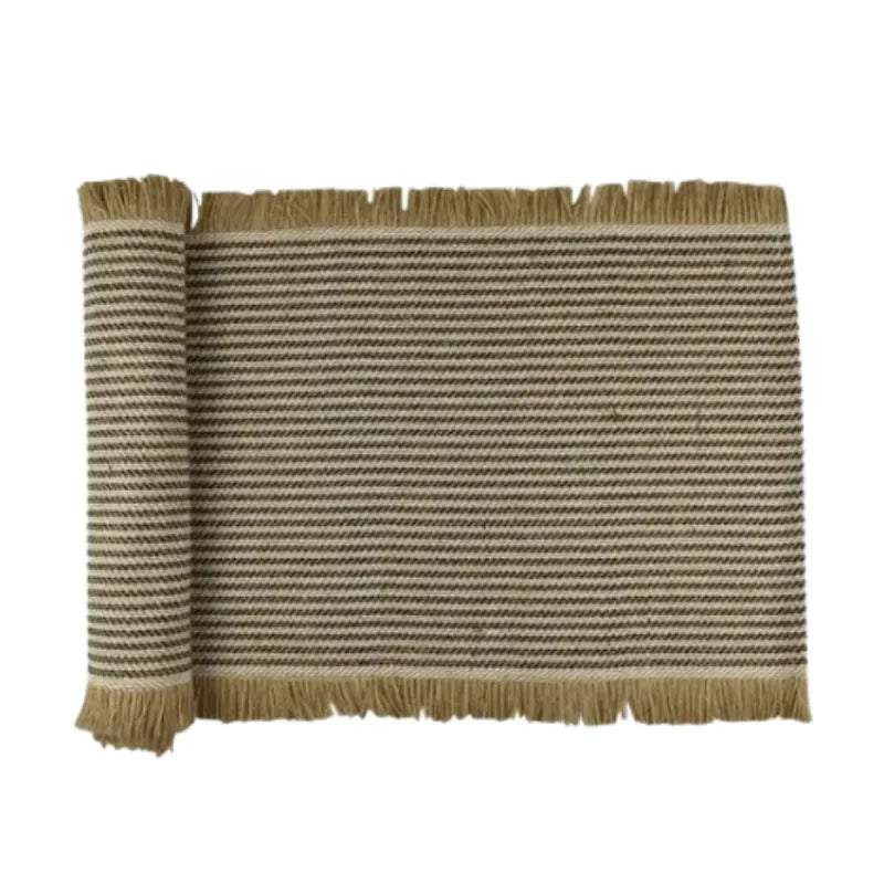 Jai Jute Table Runner - Black / White Stripe | House of Dudley