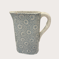 Thumbnail for Blue and white oval jug – large crackle-finished terracotta jug in a blue and white geometric pattern
