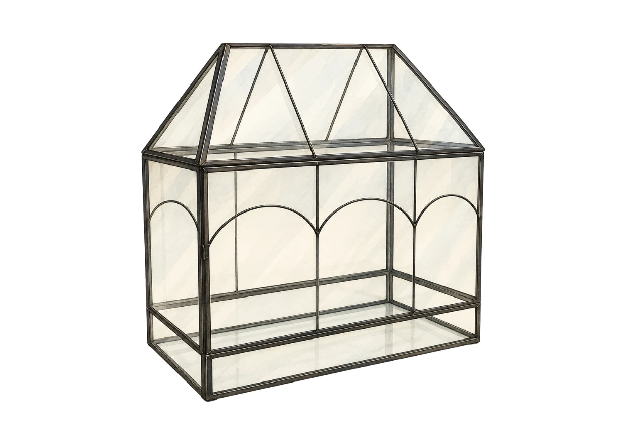 Ianto wide black-framed glass house display box by Bloomingville, 25cm