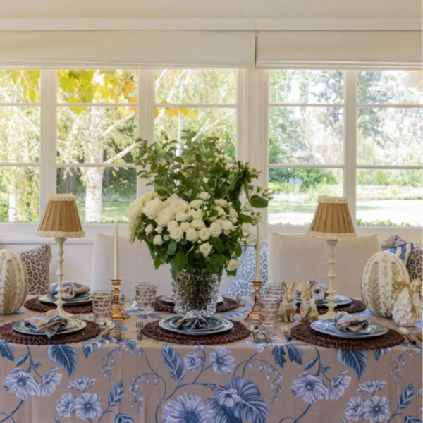 Georgie's Floral Navy and Biscuit Table Cloth