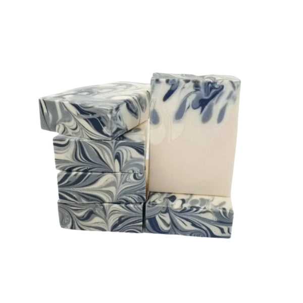 Marbled soap bars on a white background
