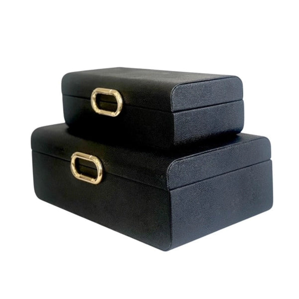 Black Decor Rectangle Box W/ Gold Badge Large 30x18x10cm
