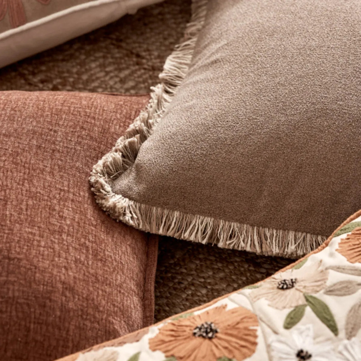Margot Fringe Cushion – Truffle 50cm