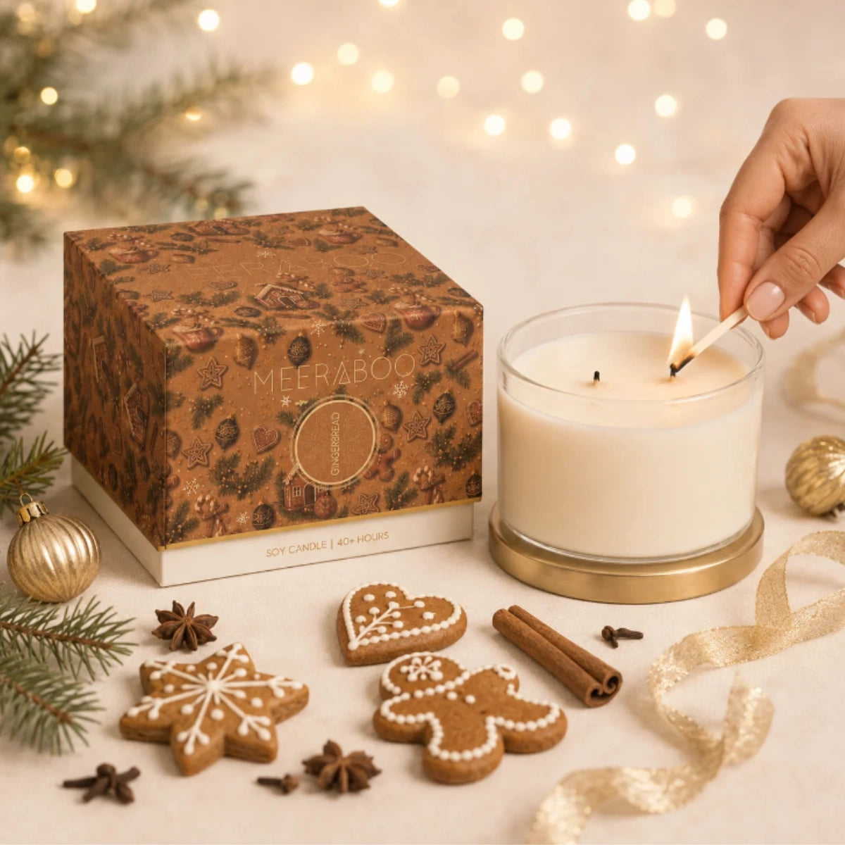 Meeraboo Christmas Gold Lid Soy Candle – 330g