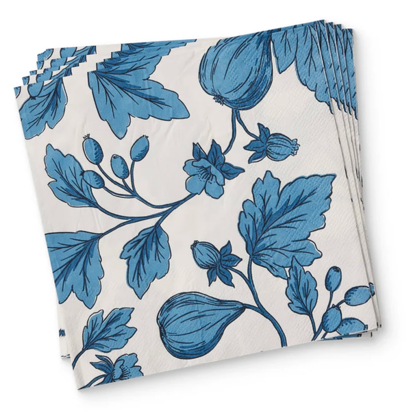 Morgan Blue paper napkins, pack of 20, in a tonal blue and navy botanical print on white