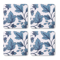 Thumbnail for Morgan Blue square hard coasters, set of four, in a tonal blue and navy botanical print on white