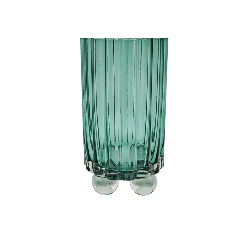 Olan Glass Ribbed Hurricane Emerald | House of Dudley