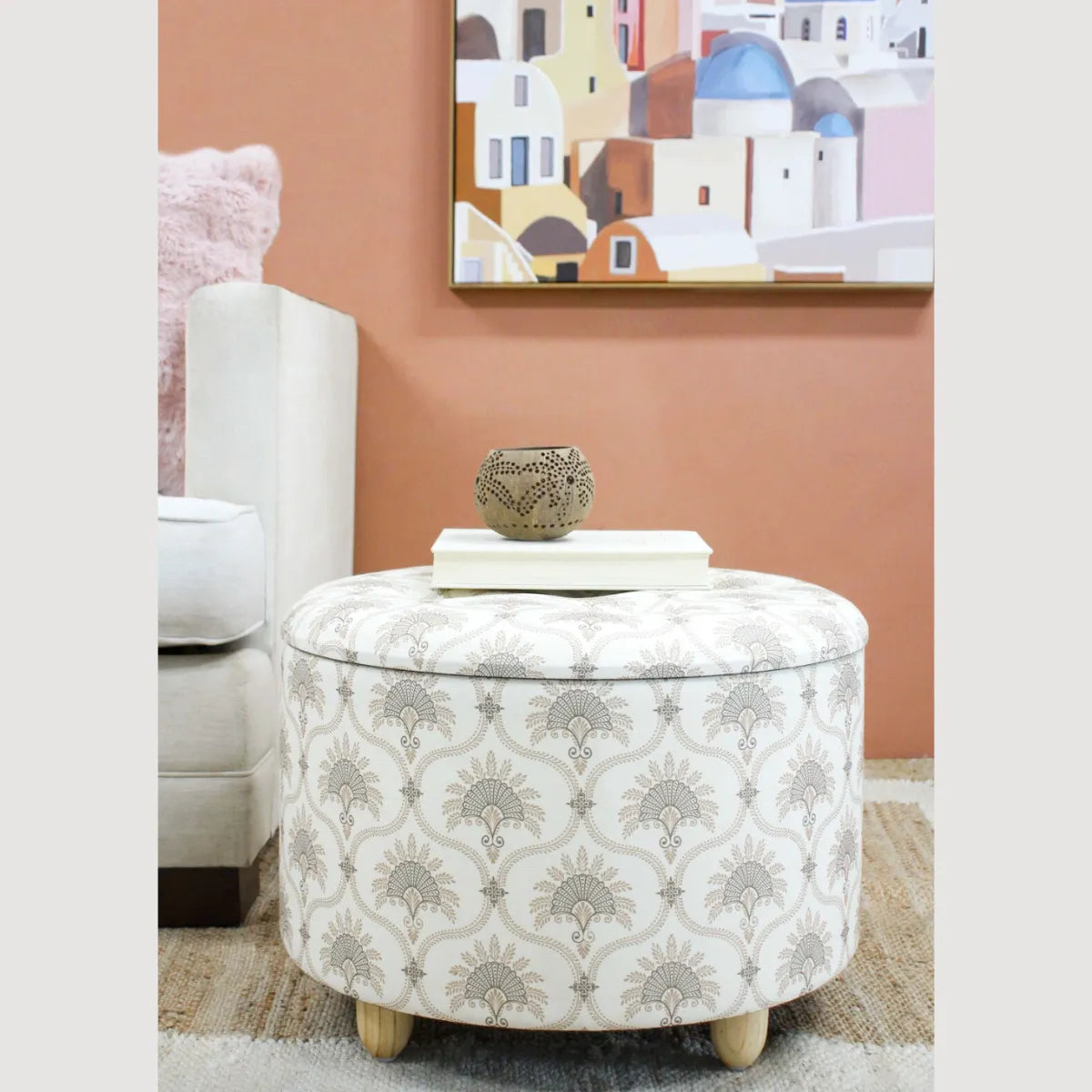 Bermuda storage ottoman shown open, with storage inside