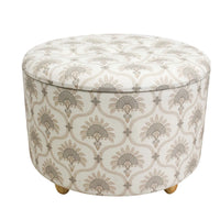 Thumbnail for Bermuda storage ottoman in cream and beige linen with a wood base