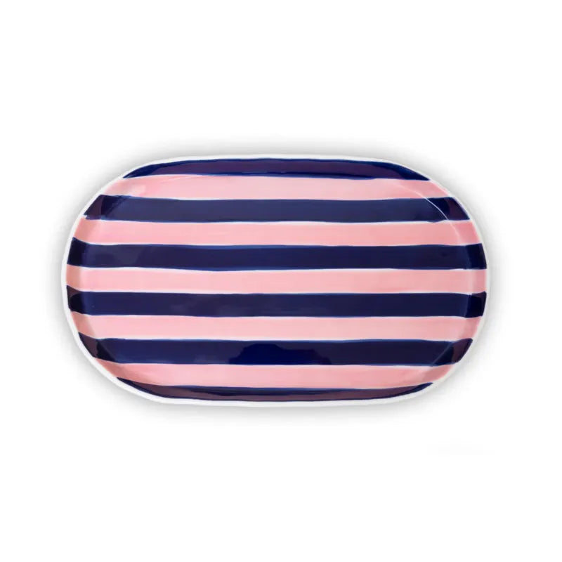 Noss & Co Pink & Navy Stripe Oval Platter Large from House of Dudley