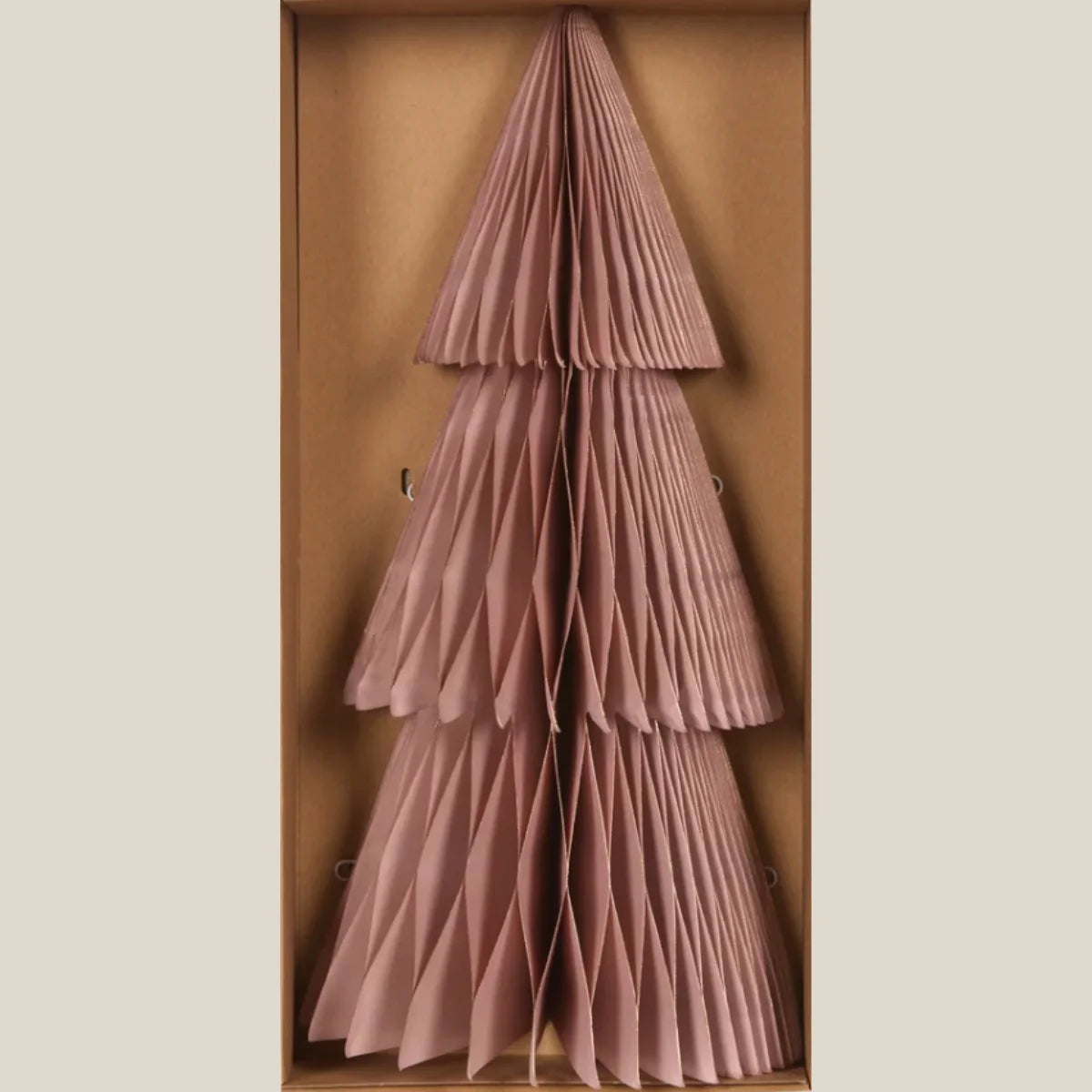 Slim rose paper Christmas tree with three folded tiers, tall 33cm