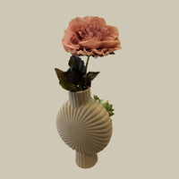 Thumbnail for Three dusty pink faux peonies arranged in a fluted sand Riccasi ceramic vase