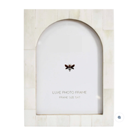 Thumbnail for Arch-shaped photo frame with pale natural bone inlay, sized for a 5x7 photograph