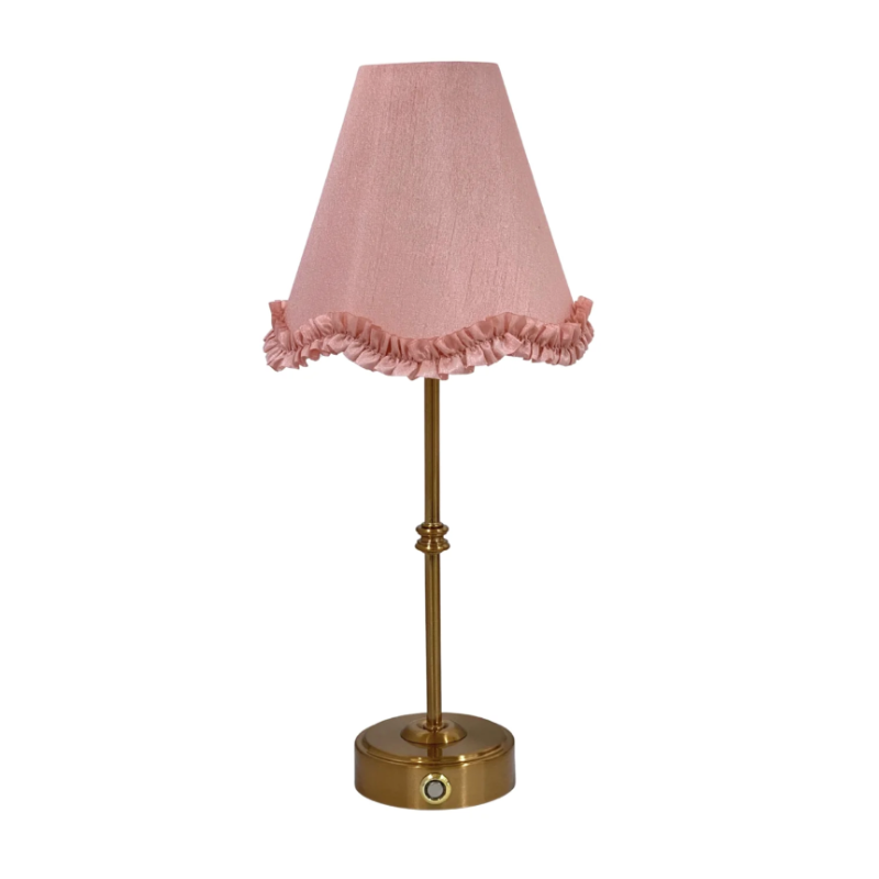 Table Lamp USB - Pink Stripe Scallop Shade & Gold Base