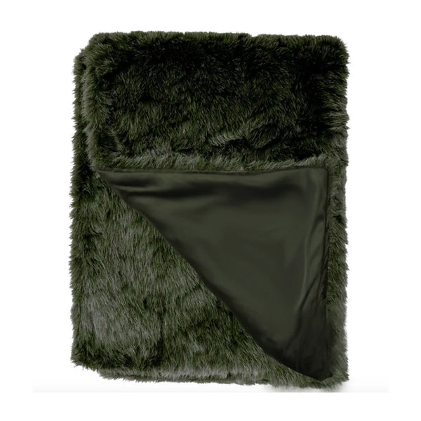 Puffer Lux Faux Fur Throw Blanket Hamptons Moss Green 150X200