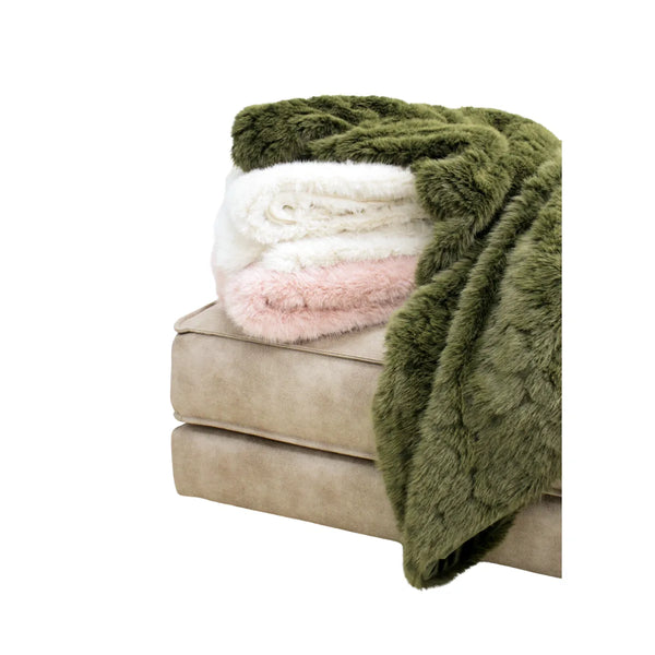 Puffer Lux Faux Fur Throw Blanket Hamptons Moss Green 150X200