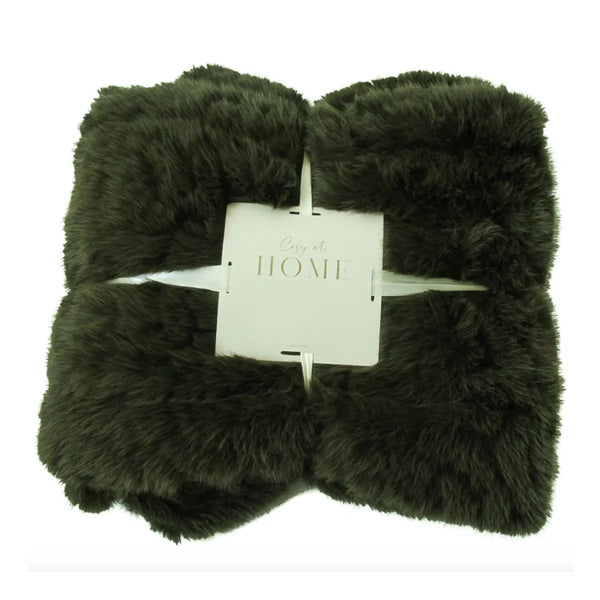 Puffer Lux Faux Fur Throw Blanket Hamptons Moss Green 150X200