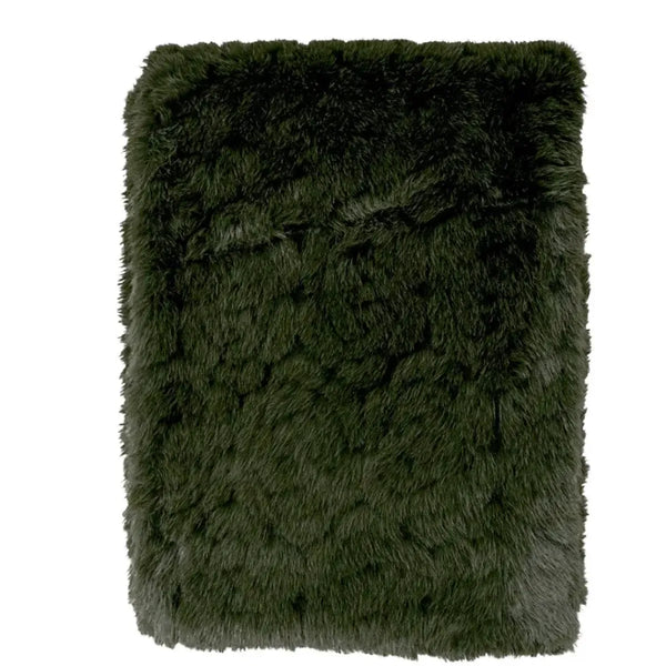 Puffer Lux Faux Fur Throw Blanket Hamptons Moss Green 150X200